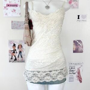 Studio Y Y2K White Lace Slip Dress Cami Fairycore Coquette